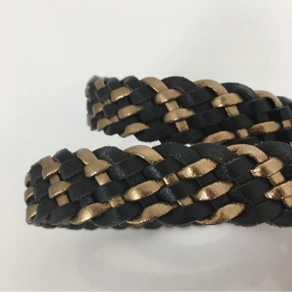 Vintage 80’s Woven Leather Belt Black And Gold Retro Braided Women’s Size M